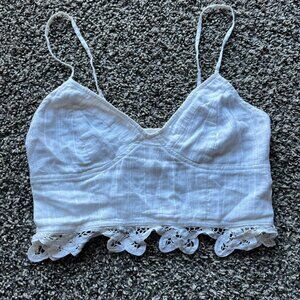 Free People Cropped Top Womens Medium White 100% Boho Spaghetti Straps Indie Top